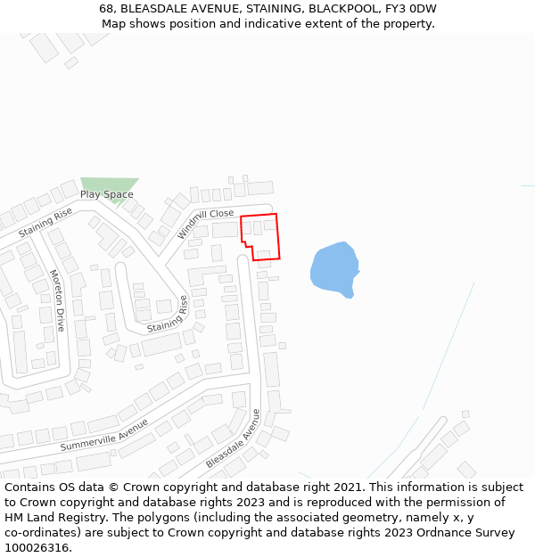 68, BLEASDALE AVENUE, STAINING, BLACKPOOL, FY3 0DW: Location map and indicative extent of plot