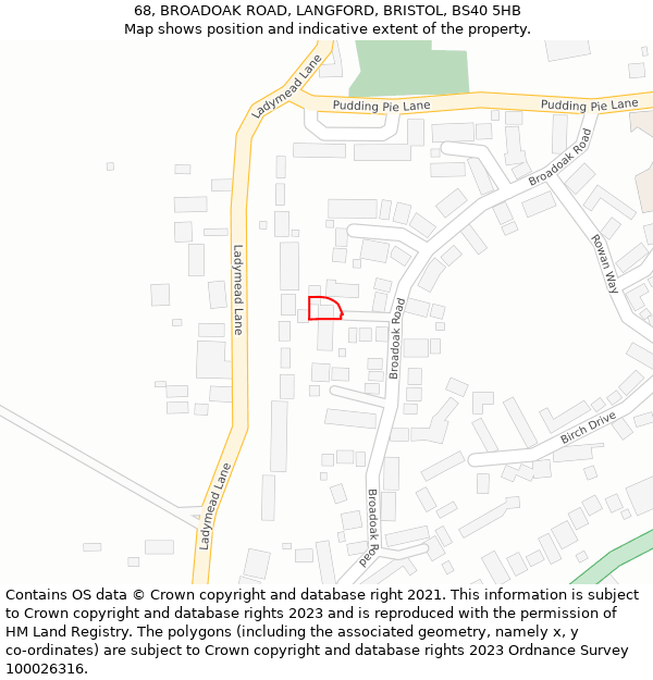 68, BROADOAK ROAD, LANGFORD, BRISTOL, BS40 5HB: Location map and indicative extent of plot
