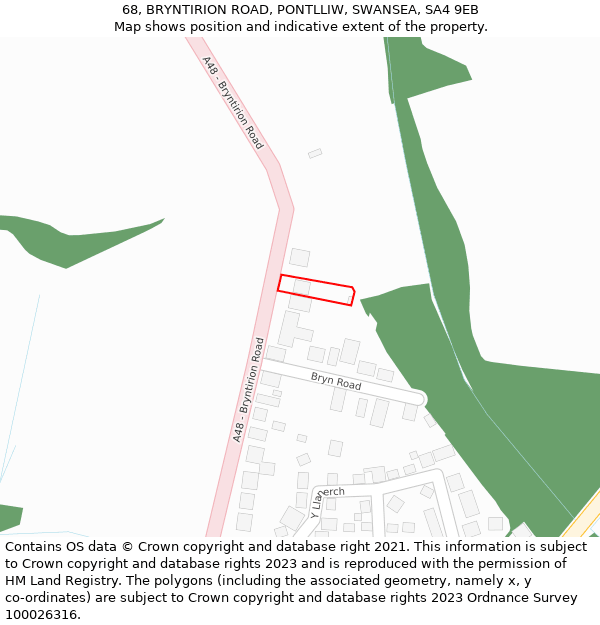 68, BRYNTIRION ROAD, PONTLLIW, SWANSEA, SA4 9EB: Location map and indicative extent of plot