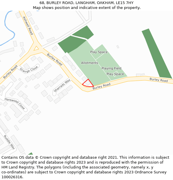 68, BURLEY ROAD, LANGHAM, OAKHAM, LE15 7HY: Location map and indicative extent of plot