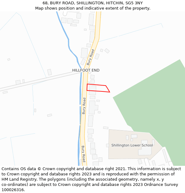 68, BURY ROAD, SHILLINGTON, HITCHIN, SG5 3NY: Location map and indicative extent of plot