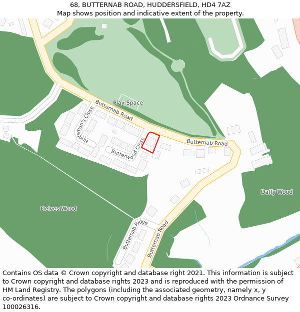 68, BUTTERNAB ROAD, HUDDERSFIELD, HD4 7AZ: Location map and indicative extent of plot