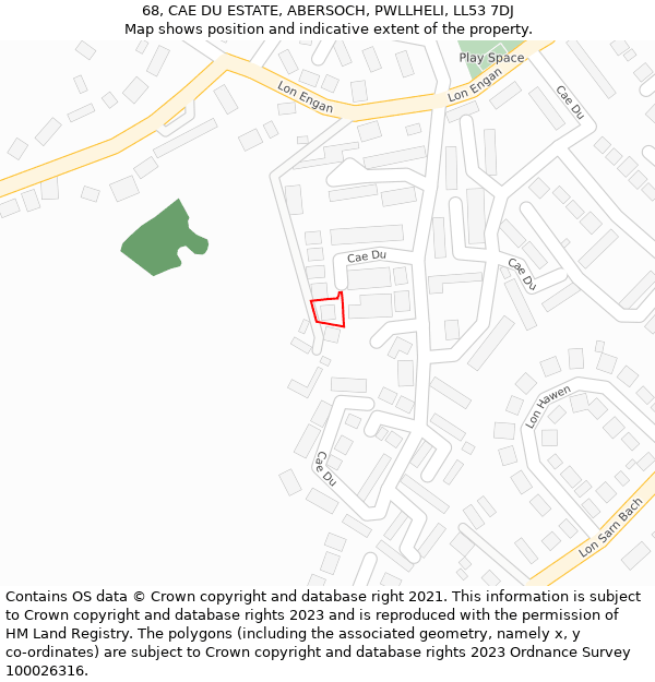 68, CAE DU ESTATE, ABERSOCH, PWLLHELI, LL53 7DJ: Location map and indicative extent of plot