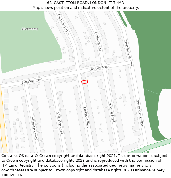 68, CASTLETON ROAD, LONDON, E17 4AR: Location map and indicative extent of plot