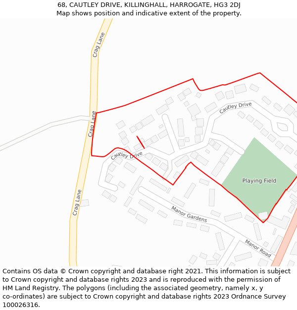 68, CAUTLEY DRIVE, KILLINGHALL, HARROGATE, HG3 2DJ: Location map and indicative extent of plot