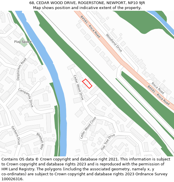 68, CEDAR WOOD DRIVE, ROGERSTONE, NEWPORT, NP10 9JR: Location map and indicative extent of plot
