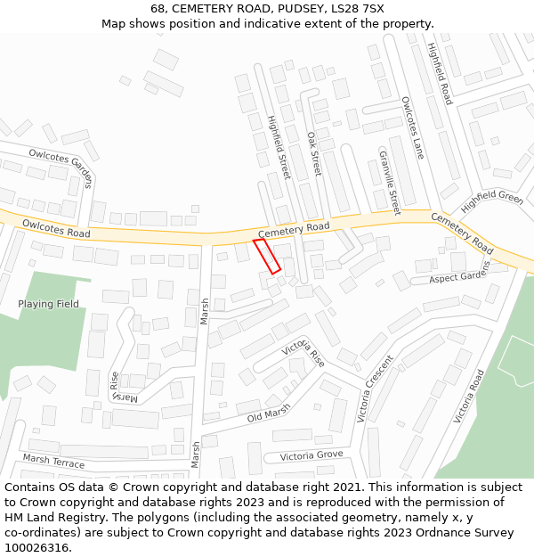 68, CEMETERY ROAD, PUDSEY, LS28 7SX: Location map and indicative extent of plot