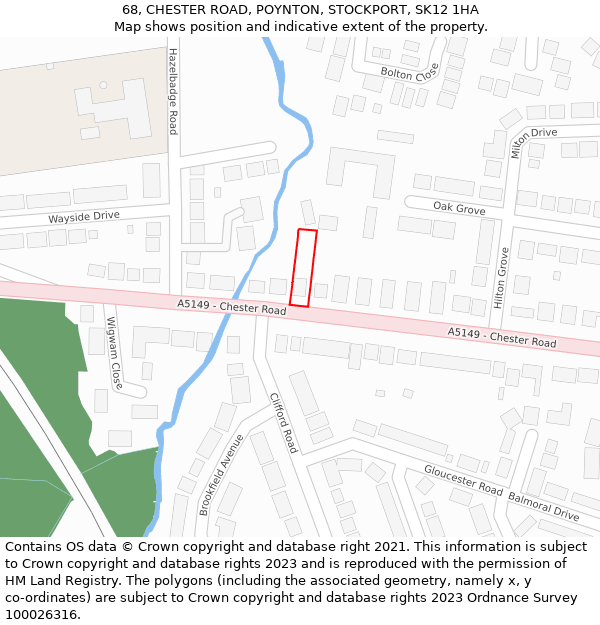 68, CHESTER ROAD, POYNTON, STOCKPORT, SK12 1HA: Location map and indicative extent of plot
