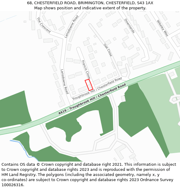 68, CHESTERFIELD ROAD, BRIMINGTON, CHESTERFIELD, S43 1AX: Location map and indicative extent of plot