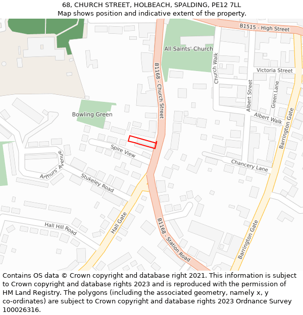 68, CHURCH STREET, HOLBEACH, SPALDING, PE12 7LL: Location map and indicative extent of plot