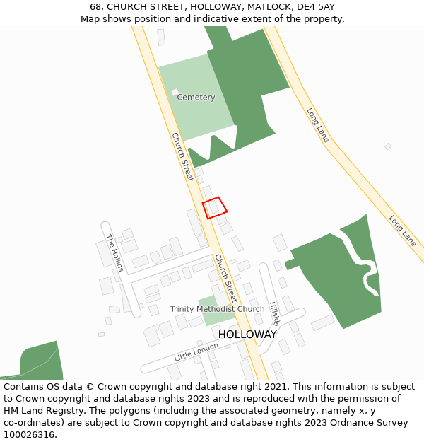 68, CHURCH STREET, HOLLOWAY, MATLOCK, DE4 5AY: Location map and indicative extent of plot
