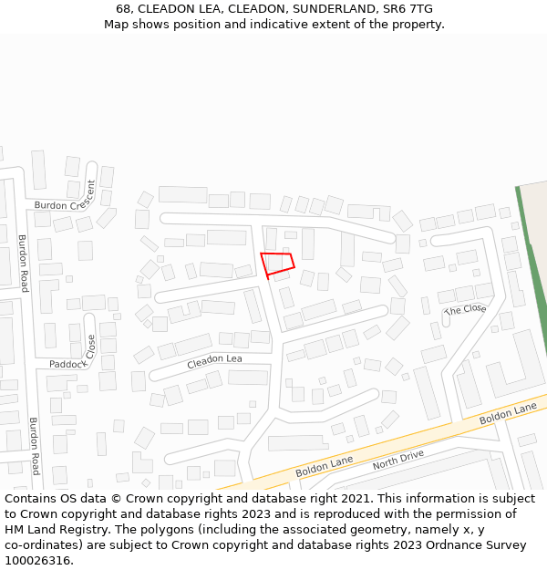 68, CLEADON LEA, CLEADON, SUNDERLAND, SR6 7TG: Location map and indicative extent of plot