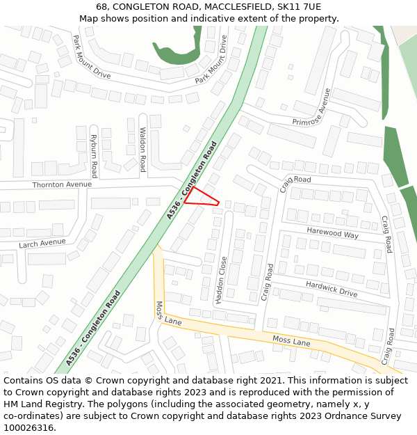 68, CONGLETON ROAD, MACCLESFIELD, SK11 7UE: Location map and indicative extent of plot