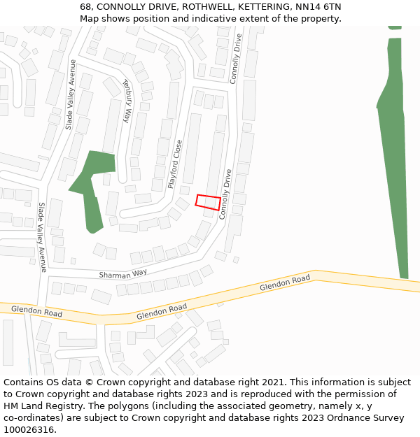 68, CONNOLLY DRIVE, ROTHWELL, KETTERING, NN14 6TN: Location map and indicative extent of plot