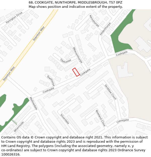 68, COOKGATE, NUNTHORPE, MIDDLESBROUGH, TS7 0PZ: Location map and indicative extent of plot