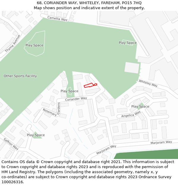 68, CORIANDER WAY, WHITELEY, FAREHAM, PO15 7HQ: Location map and indicative extent of plot