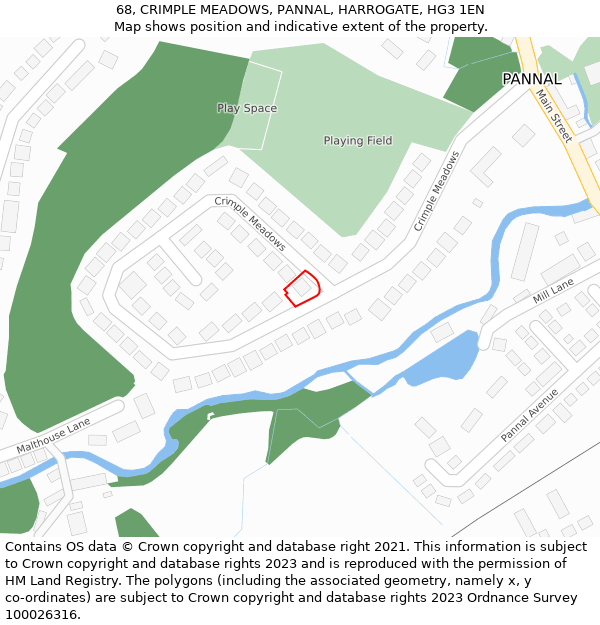 68, CRIMPLE MEADOWS, PANNAL, HARROGATE, HG3 1EN: Location map and indicative extent of plot