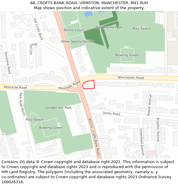 68, CROFTS BANK ROAD, URMSTON, MANCHESTER, M41 0UH: Location map and indicative extent of plot