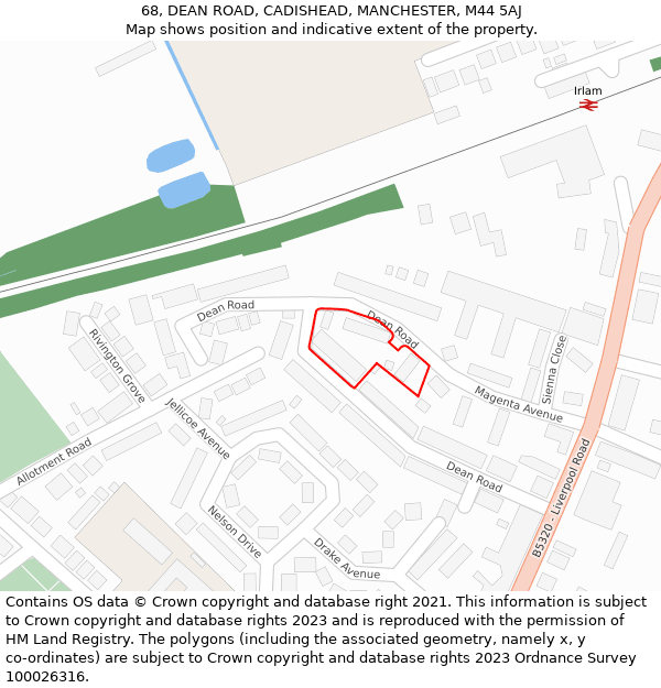 68, DEAN ROAD, CADISHEAD, MANCHESTER, M44 5AJ: Location map and indicative extent of plot