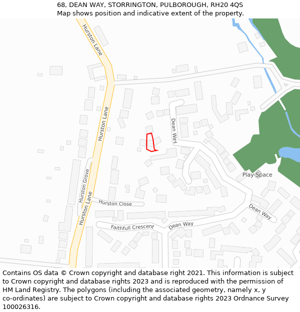 68, DEAN WAY, STORRINGTON, PULBOROUGH, RH20 4QS: Location map and indicative extent of plot