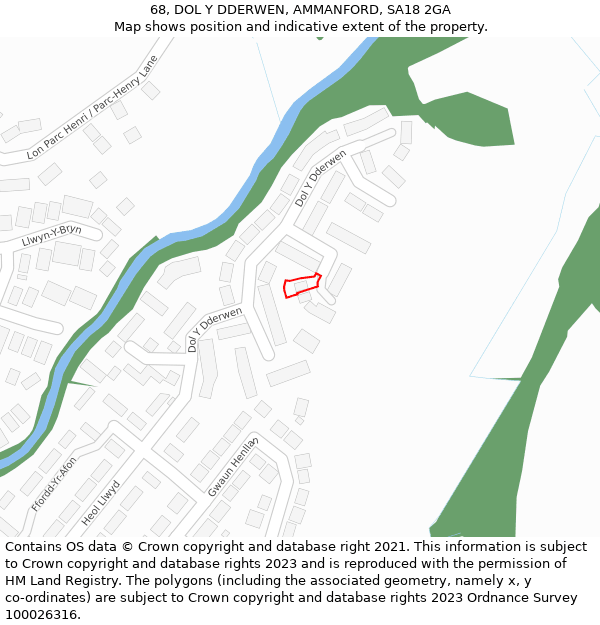 68, DOL Y DDERWEN, AMMANFORD, SA18 2GA: Location map and indicative extent of plot