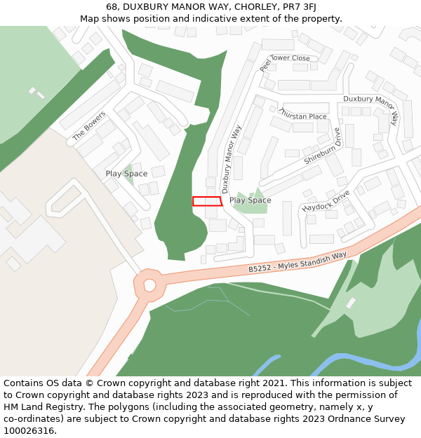 68, DUXBURY MANOR WAY, CHORLEY, PR7 3FJ: Location map and indicative extent of plot