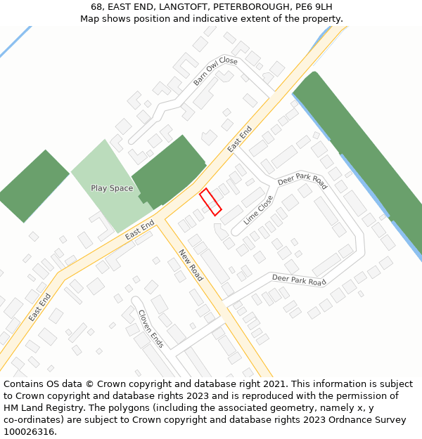 68, EAST END, LANGTOFT, PETERBOROUGH, PE6 9LH: Location map and indicative extent of plot