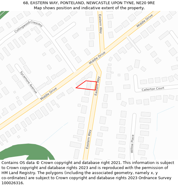 68, EASTERN WAY, PONTELAND, NEWCASTLE UPON TYNE, NE20 9RE: Location map and indicative extent of plot