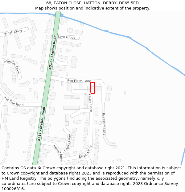 68, EATON CLOSE, HATTON, DERBY, DE65 5ED: Location map and indicative extent of plot