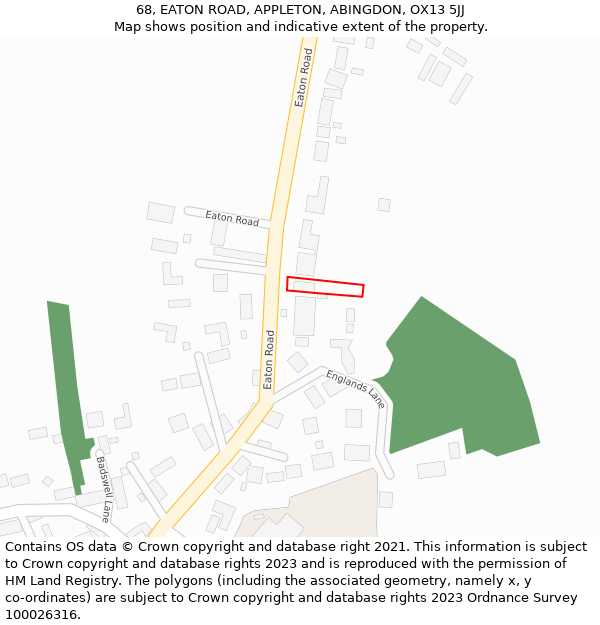 68, EATON ROAD, APPLETON, ABINGDON, OX13 5JJ: Location map and indicative extent of plot