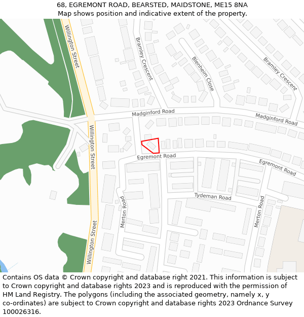 68, EGREMONT ROAD, BEARSTED, MAIDSTONE, ME15 8NA: Location map and indicative extent of plot