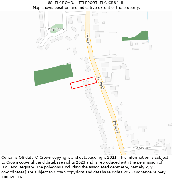 68, ELY ROAD, LITTLEPORT, ELY, CB6 1HL: Location map and indicative extent of plot