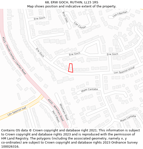 68, ERW GOCH, RUTHIN, LL15 1RS: Location map and indicative extent of plot