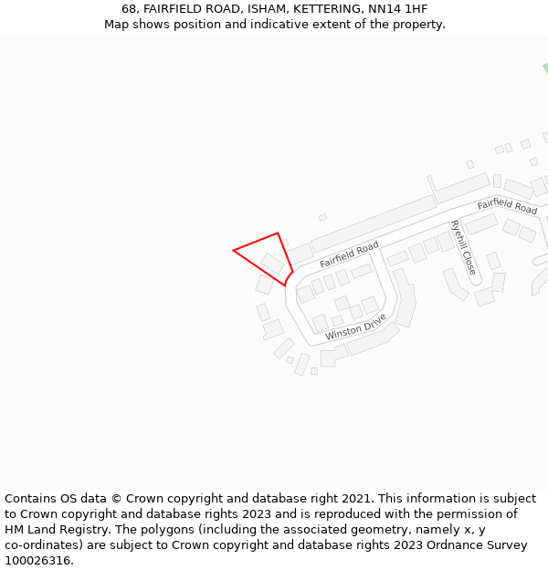 68, FAIRFIELD ROAD, ISHAM, KETTERING, NN14 1HF: Location map and indicative extent of plot