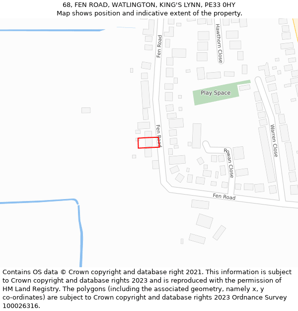 68, FEN ROAD, WATLINGTON, KING'S LYNN, PE33 0HY: Location map and indicative extent of plot