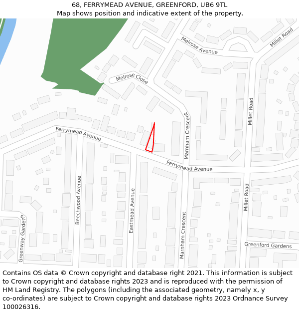 68, FERRYMEAD AVENUE, GREENFORD, UB6 9TL: Location map and indicative extent of plot