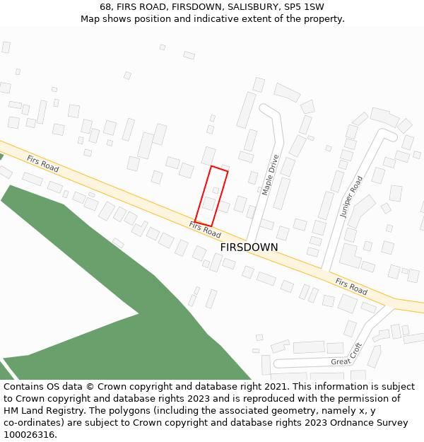 68, FIRS ROAD, FIRSDOWN, SALISBURY, SP5 1SW: Location map and indicative extent of plot