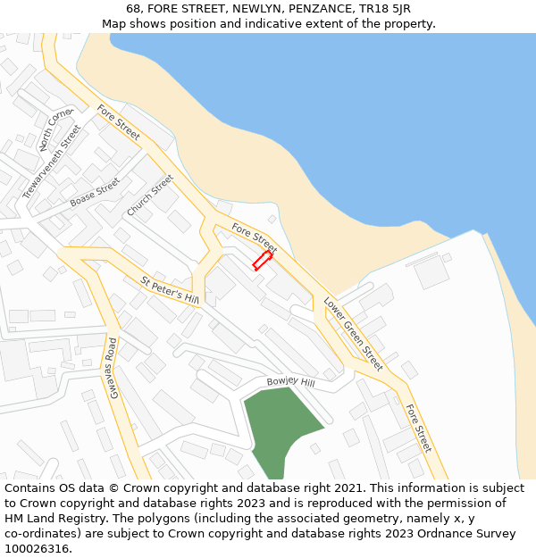 68, FORE STREET, NEWLYN, PENZANCE, TR18 5JR: Location map and indicative extent of plot