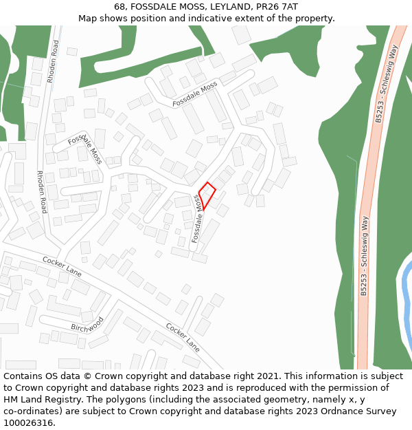 68, FOSSDALE MOSS, LEYLAND, PR26 7AT: Location map and indicative extent of plot