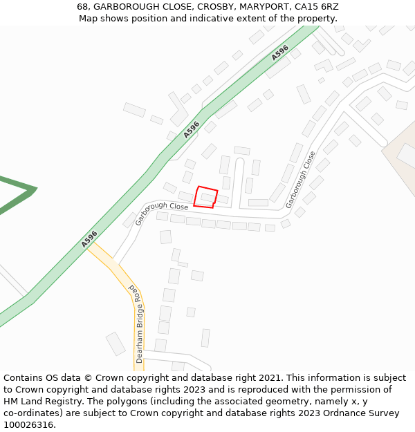 68, GARBOROUGH CLOSE, CROSBY, MARYPORT, CA15 6RZ: Location map and indicative extent of plot