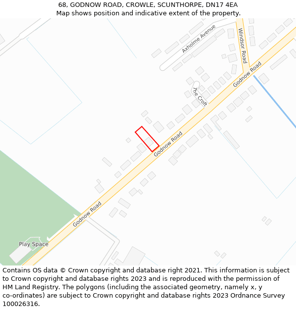 68, GODNOW ROAD, CROWLE, SCUNTHORPE, DN17 4EA: Location map and indicative extent of plot