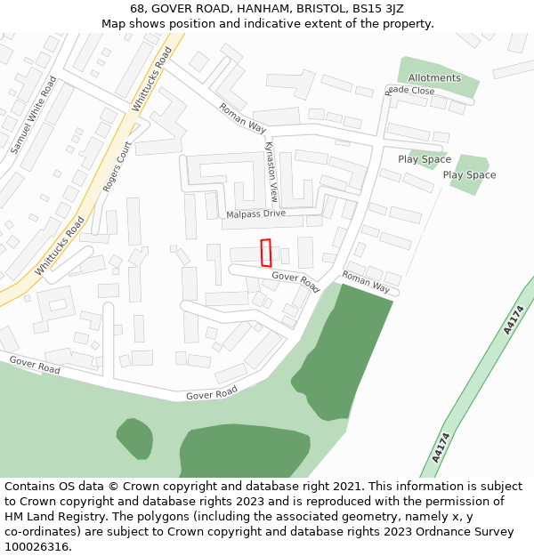 68, GOVER ROAD, HANHAM, BRISTOL, BS15 3JZ: Location map and indicative extent of plot