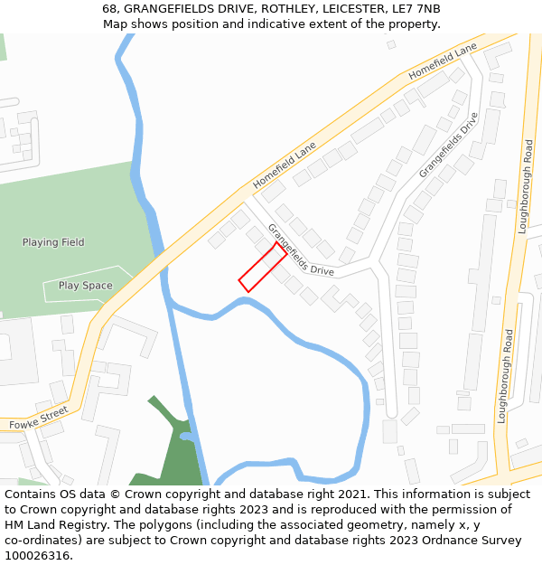 68, GRANGEFIELDS DRIVE, ROTHLEY, LEICESTER, LE7 7NB: Location map and indicative extent of plot