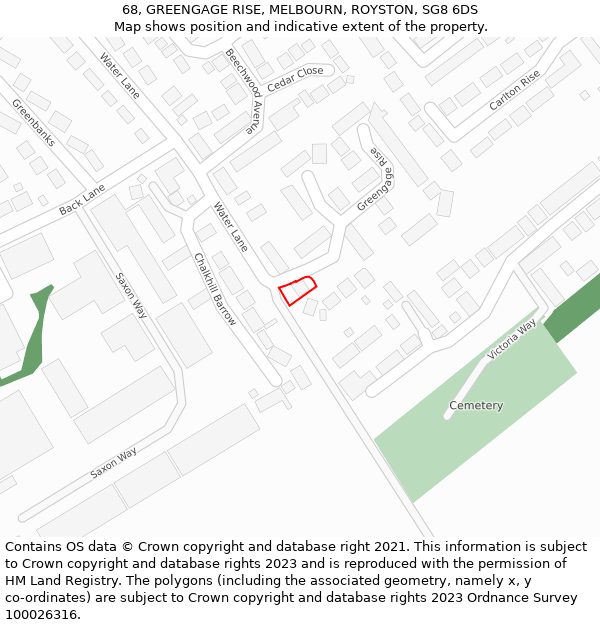 68, GREENGAGE RISE, MELBOURN, ROYSTON, SG8 6DS: Location map and indicative extent of plot