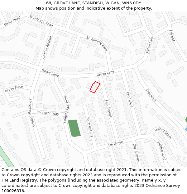 68, GROVE LANE, STANDISH, WIGAN, WN6 0DY: Location map and indicative extent of plot
