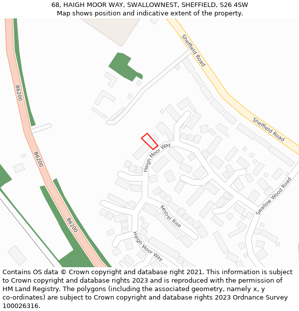 68, HAIGH MOOR WAY, SWALLOWNEST, SHEFFIELD, S26 4SW: Location map and indicative extent of plot