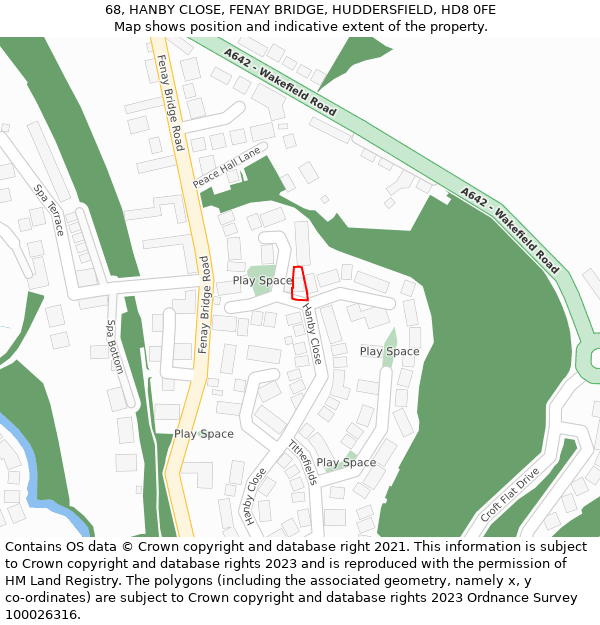 68, HANBY CLOSE, FENAY BRIDGE, HUDDERSFIELD, HD8 0FE: Location map and indicative extent of plot