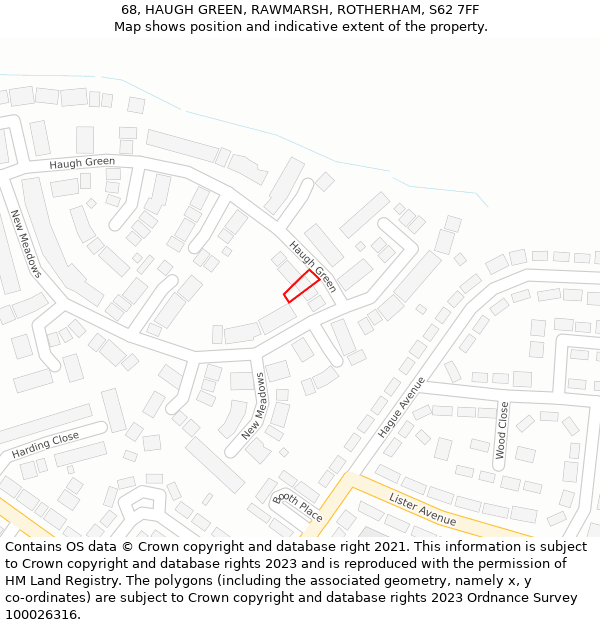 68, HAUGH GREEN, RAWMARSH, ROTHERHAM, S62 7FF: Location map and indicative extent of plot