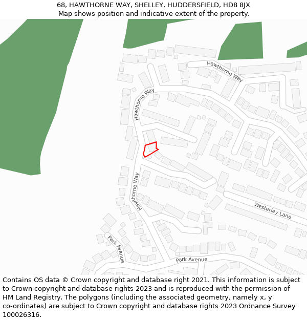 68, HAWTHORNE WAY, SHELLEY, HUDDERSFIELD, HD8 8JX: Location map and indicative extent of plot