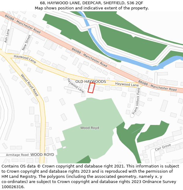 68, HAYWOOD LANE, DEEPCAR, SHEFFIELD, S36 2QF: Location map and indicative extent of plot